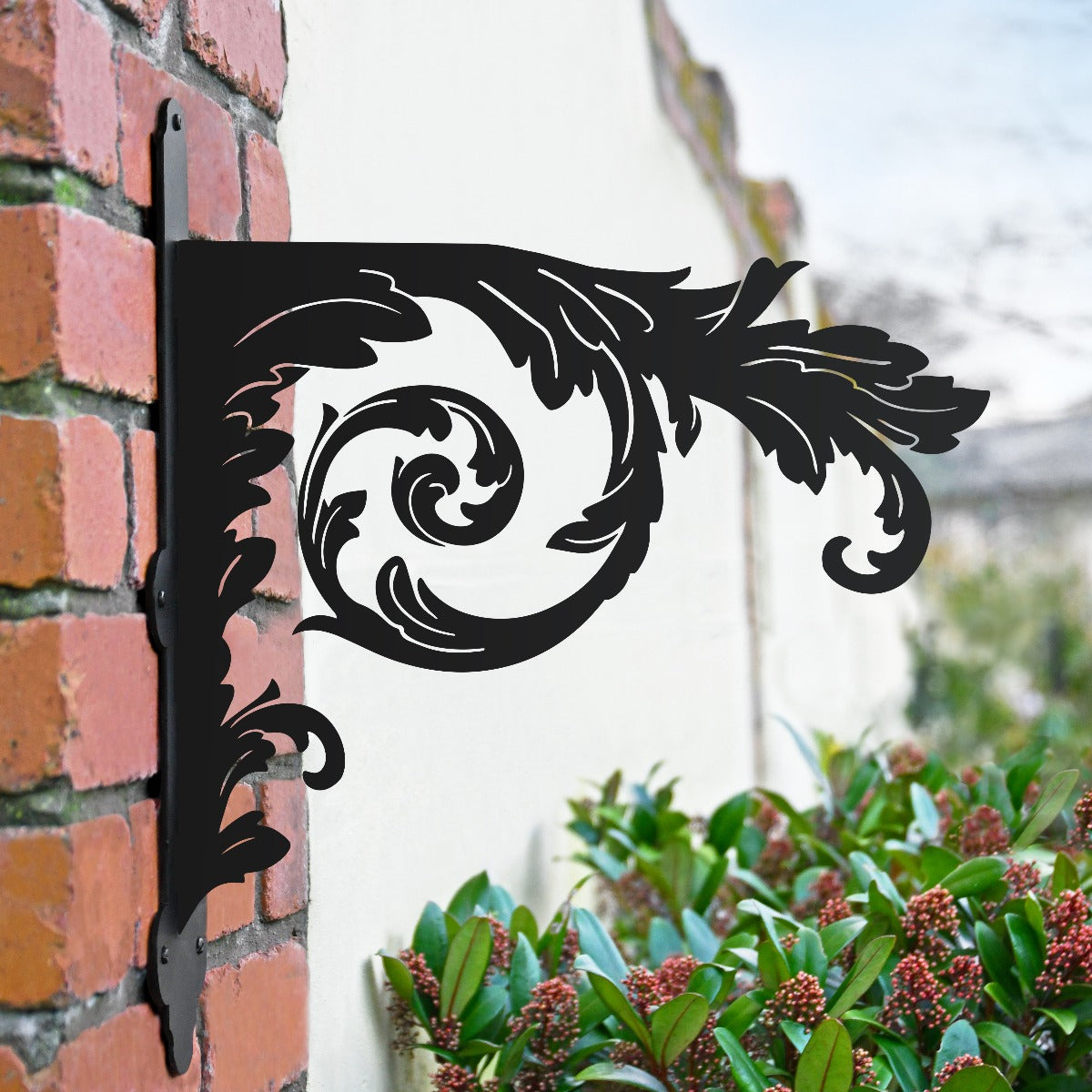 "Baroque Ornate" Garden Hanging Basket Bracket In Black