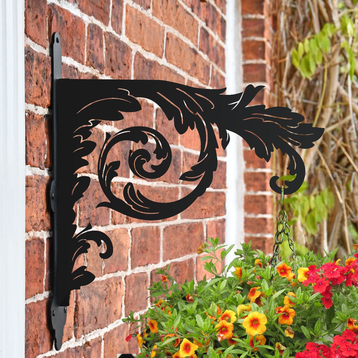 "Baroque Ornate" Garden Hanging Basket Bracket On Brick Wall