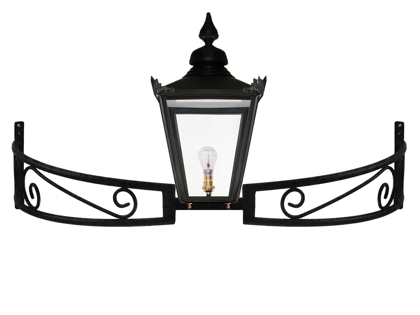Black Hexagonal Lantern on Bow Bracket