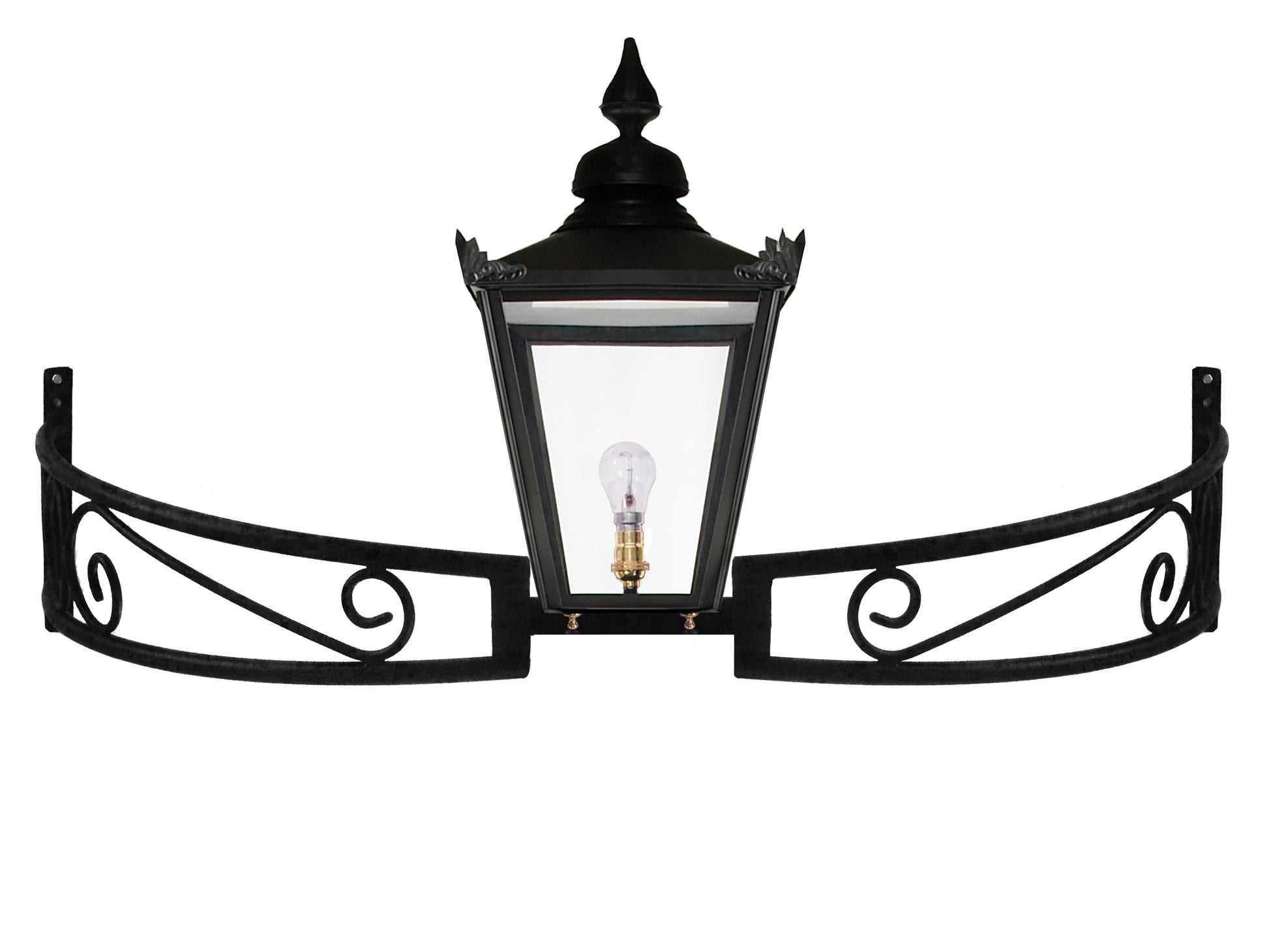 Black Hexagonal Lantern on Bow Bracket