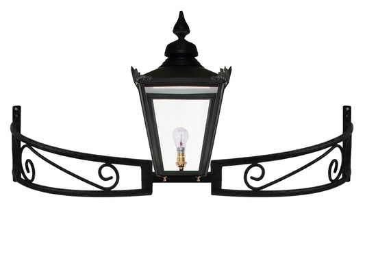 Black Hexagonal Lantern on Bow Bracket