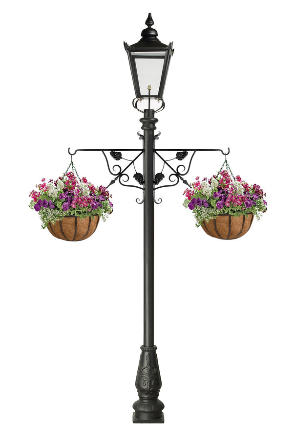 Victorian Garden Lamp Post with Ornate Flower Basket Brackets