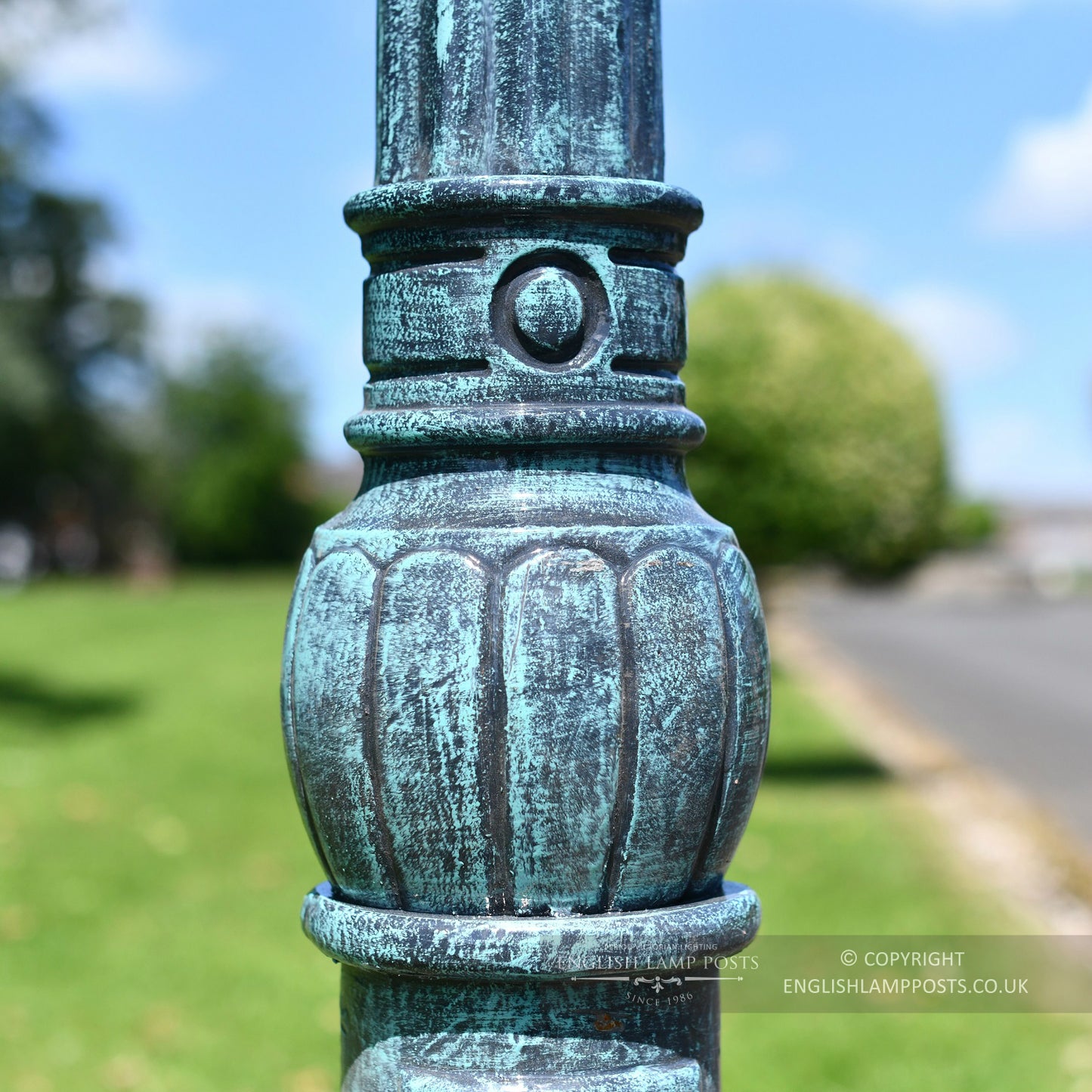 Vintage Blue Detailing On Cast Iron Lamp Post Column