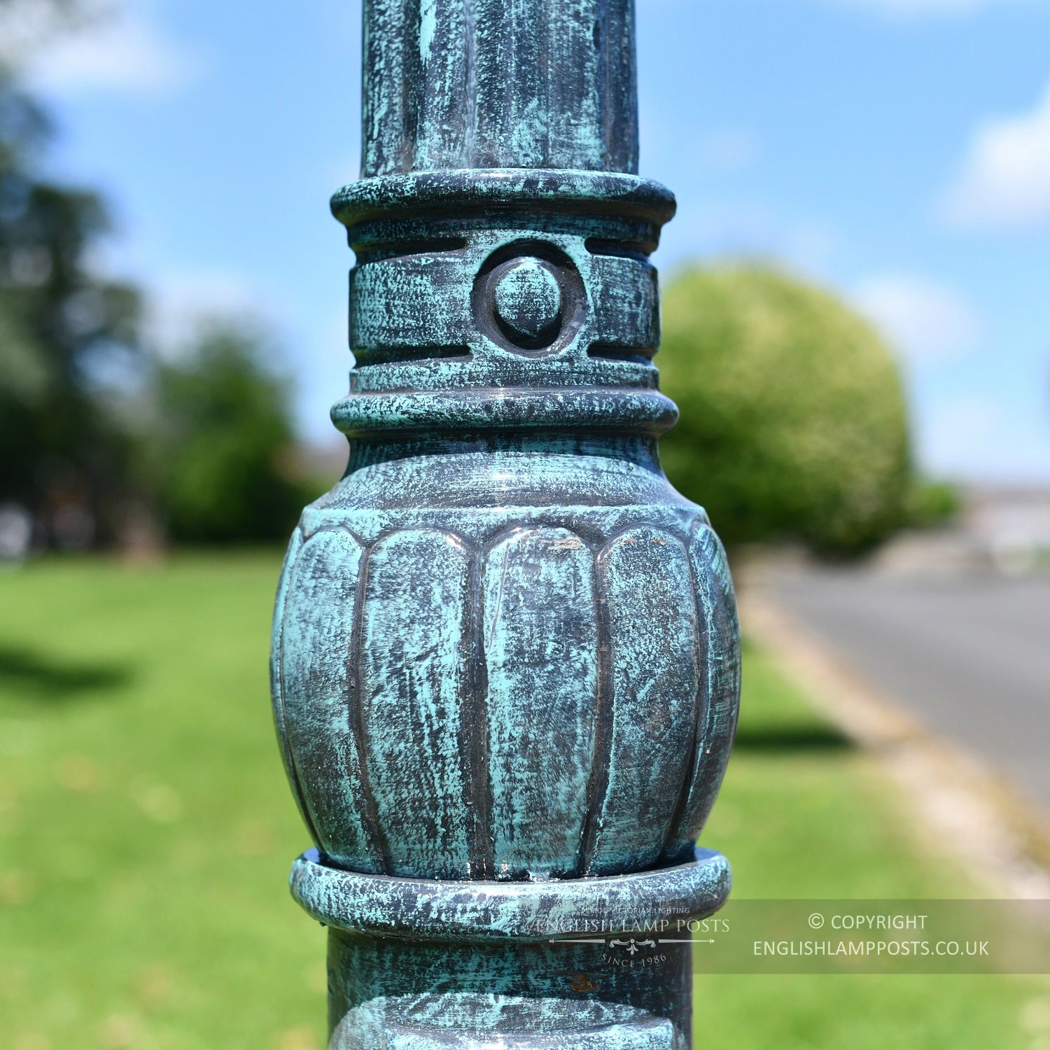 Vintage Blue Detailing On Cast Iron Lamp Post Column
