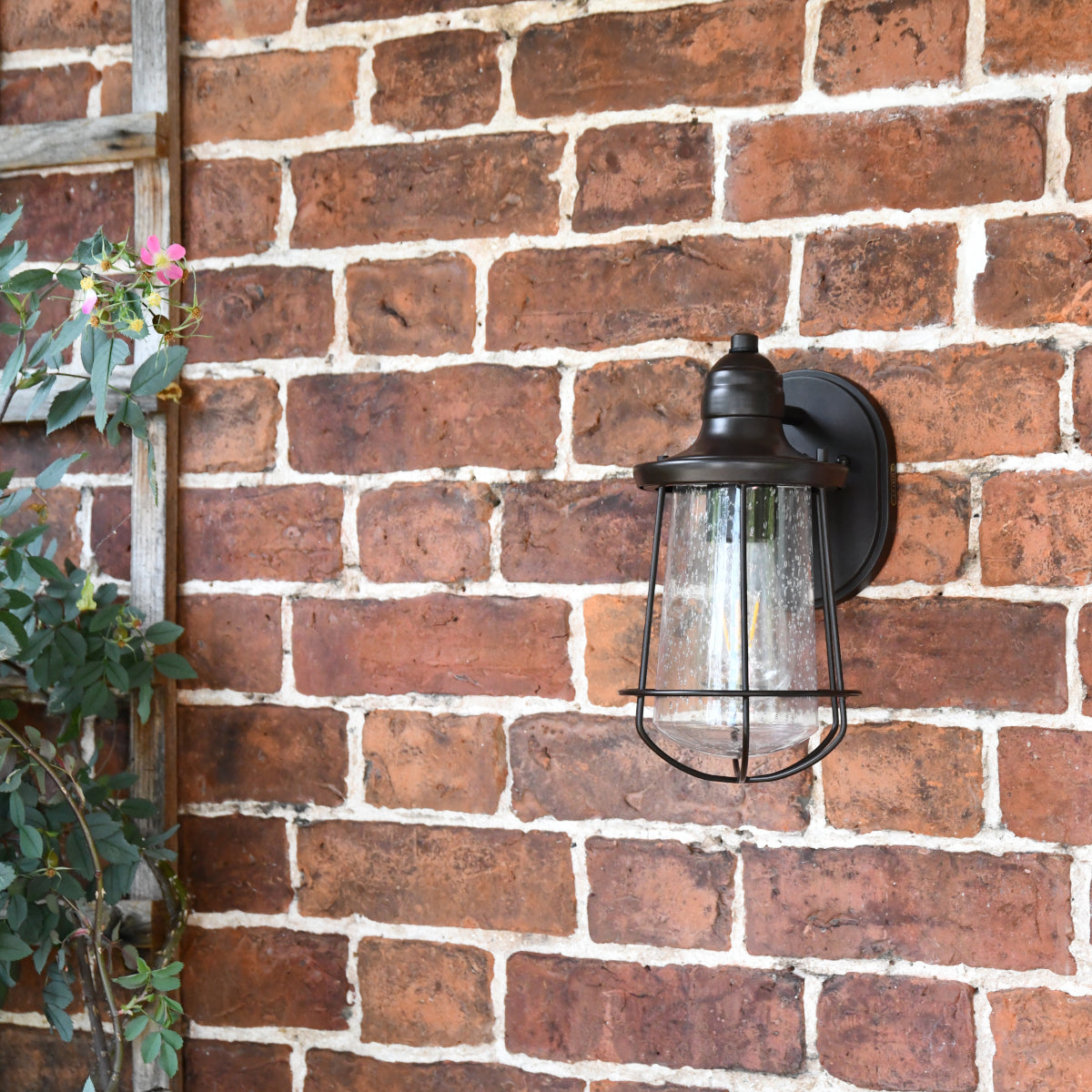 Three quarter shot of the bronze wall lamp