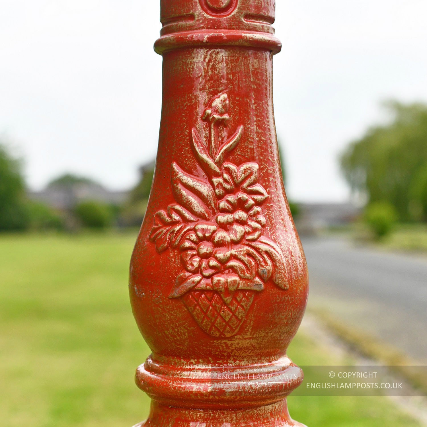 Vintage Red Parisian Lamp Post With Floral Detailing