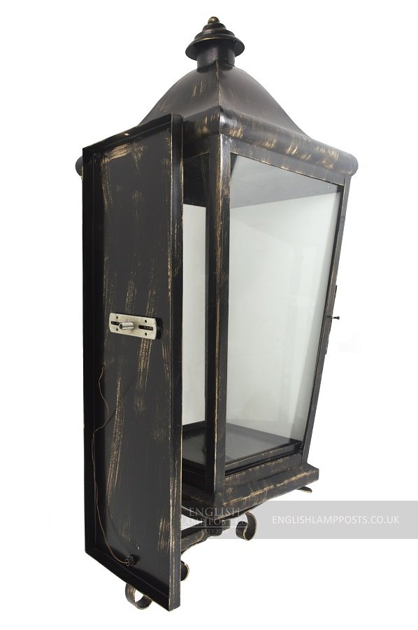 Flush Fitting Black and Antique Gold Wall Lantern