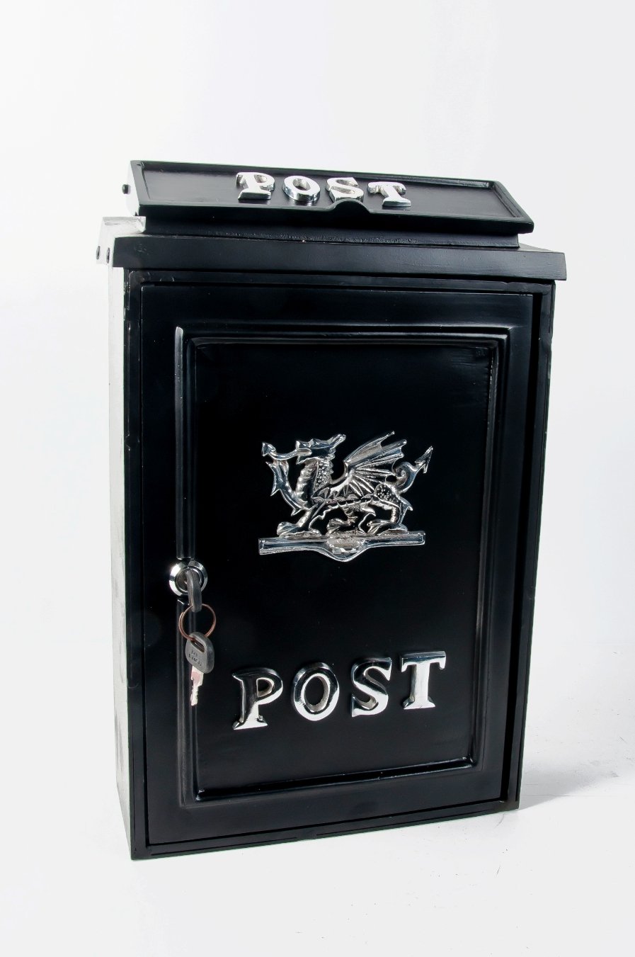 Wall mounted Welsh dragon post box in bright chrome