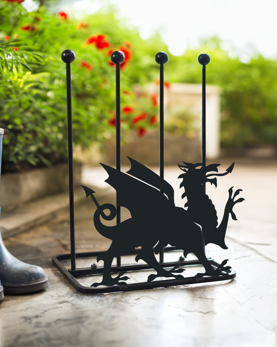 The 'Welsh Dragon' boot rack outside