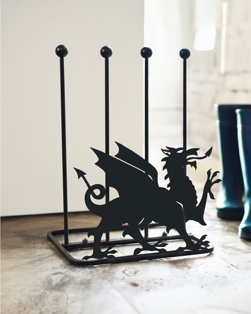 The black welly rack situtated inside