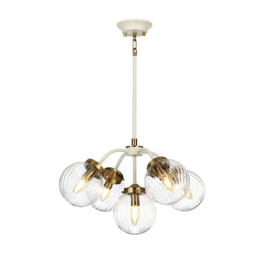 'Weobley' Cream And Antique Brass Five Pendant Light - thumbnail