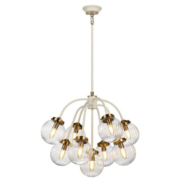 'Weobley' Cream And Antique Brass Nine Pendant Light - thumbnail