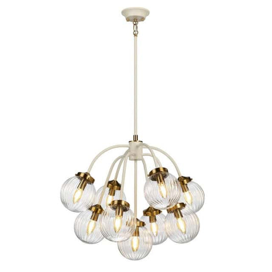 'Weobley' Cream And Antique Brass Nine Pendant Light - thumbnail