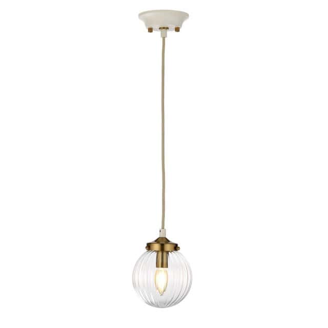 'Weobley' Cream And Antique Brass Pendant Light - thumbnail