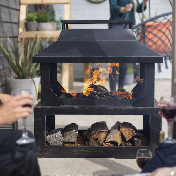 'Whirley' Outdoor Bronze Log Burner And Holder