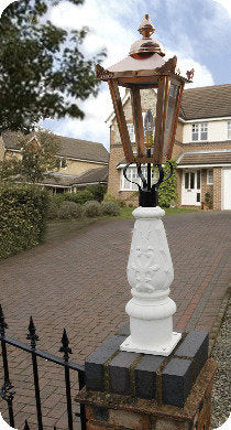 Splashed White & Copper Mini Victorian Lamp Post Set