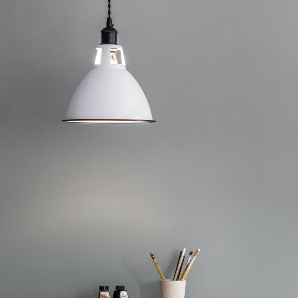 White Enamel Hanging Pendant Light by Garden Trading