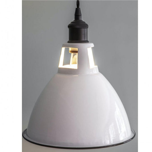 White Enamel Hanging Pendant Light by Garden Trading Close Up