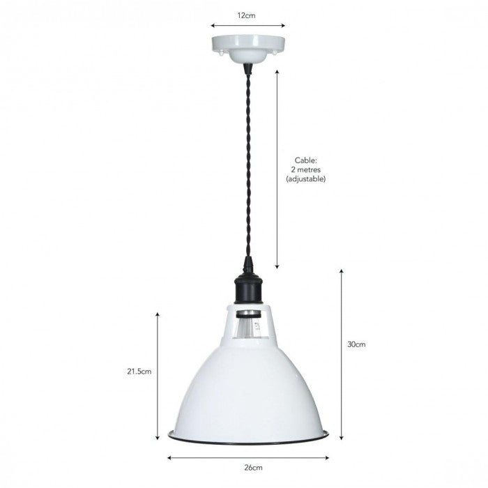 White Enamel Hanging Pendant Light by Garden Trading With Dimensions