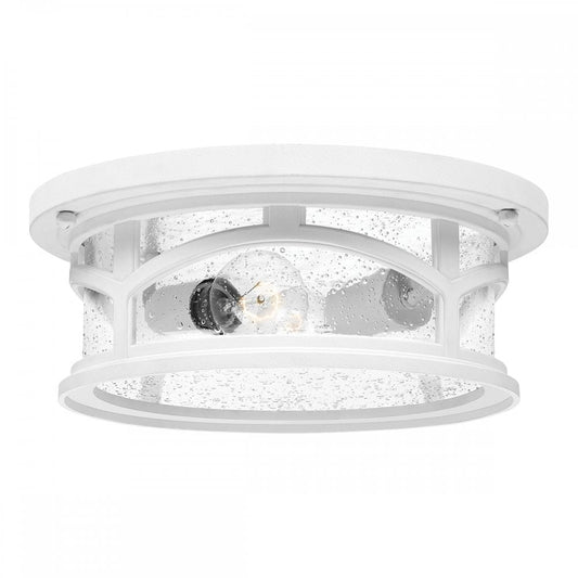 White Finish Flush Fitting Ceiling Light With Seeded Glass