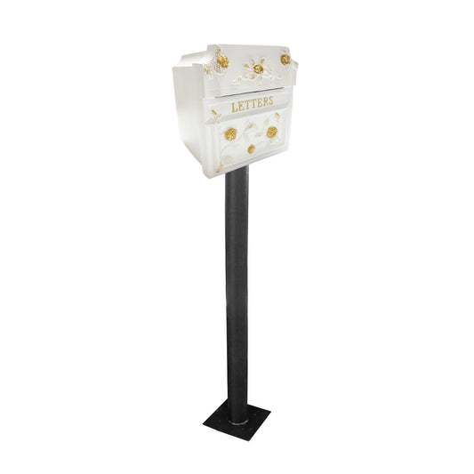 White Finschester Letter Box with a Black Pedestal Stand