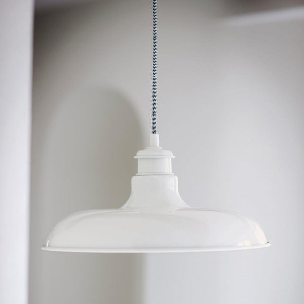 White Hanging Interior Barn Pendant Light by Garden Trading