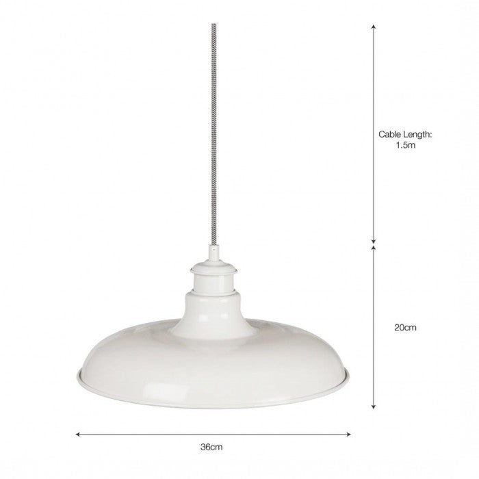 White Hanging Interior Barn Pendant Light by Garden Trading With Dimensions