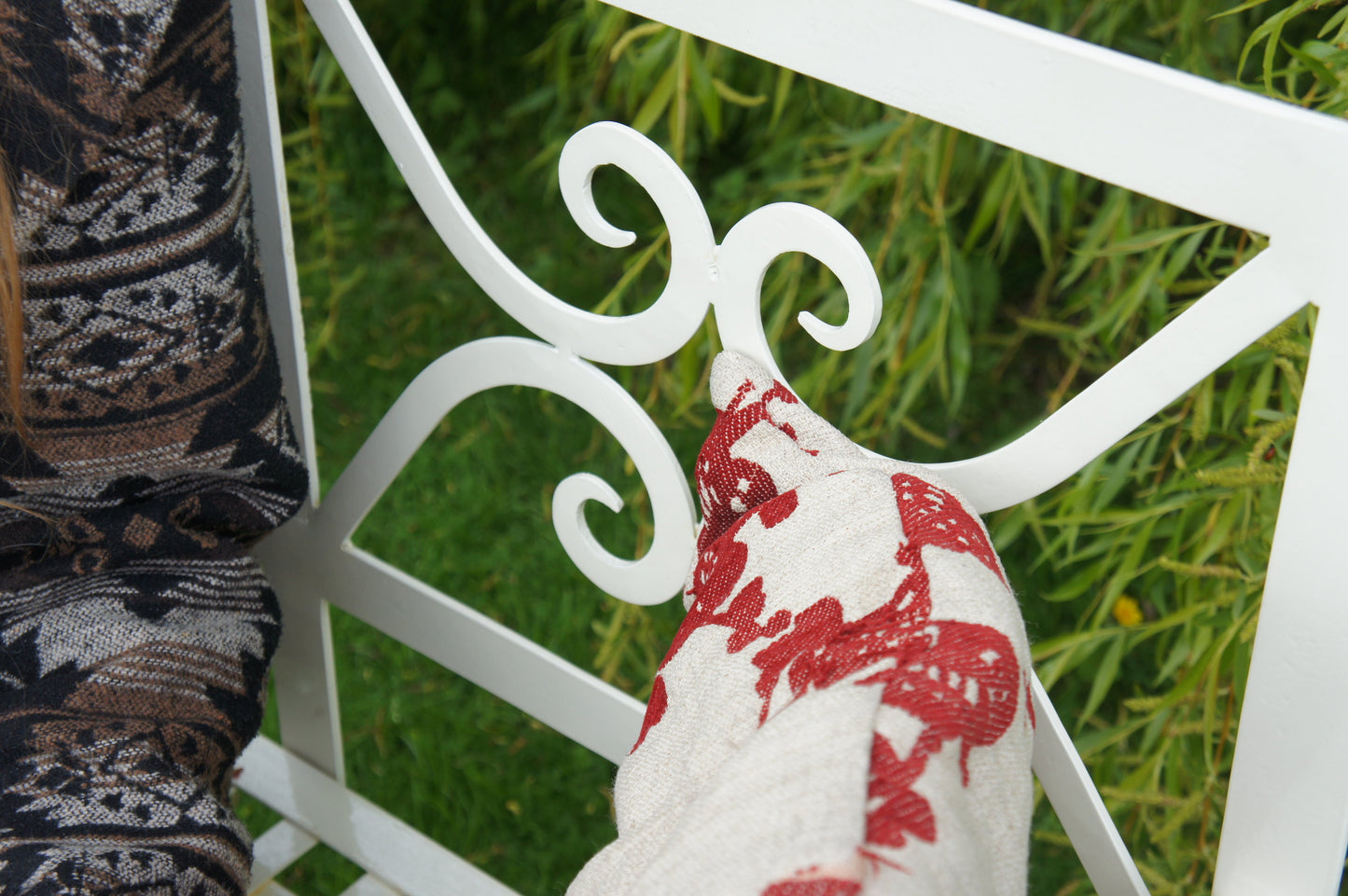white iron bench back