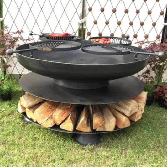 'Whiteford' Steel Circular Fire Pit And Barbecue with Four Swing Arm Grill - thumbnail