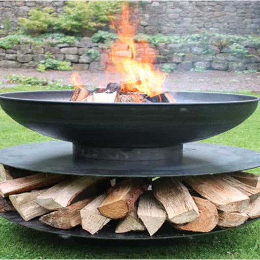 'Whiteford' Steel Circular Fire Pit And Barbecue with Four Swing Arm Grill - 90cm - thumbnail