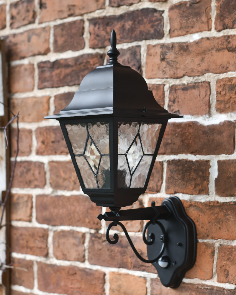 Angled view of the traditional wall light 