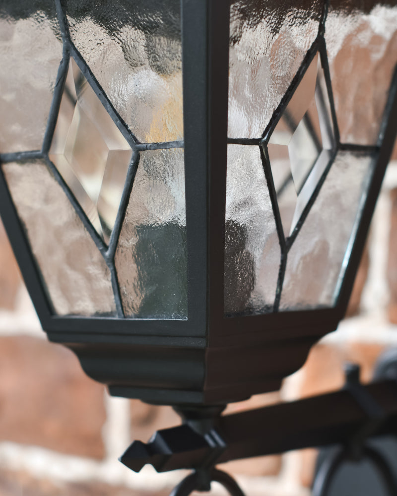 Magnified view of the dimpled glass pane 