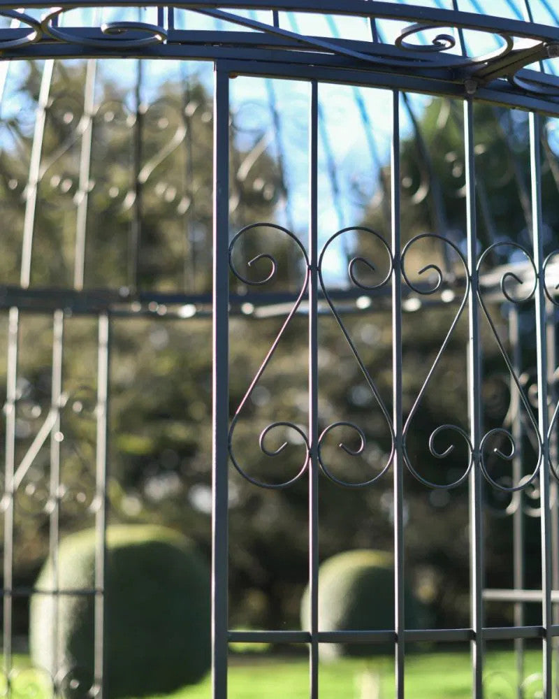 Black coated scrolled gazebo fence 