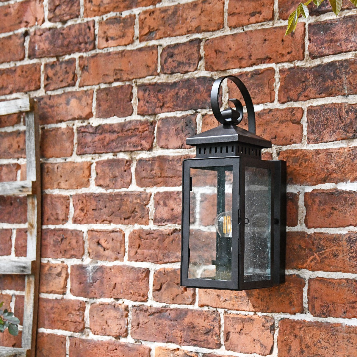 Wrought Iron Lantern with Flush Fitting Wall Bracket
