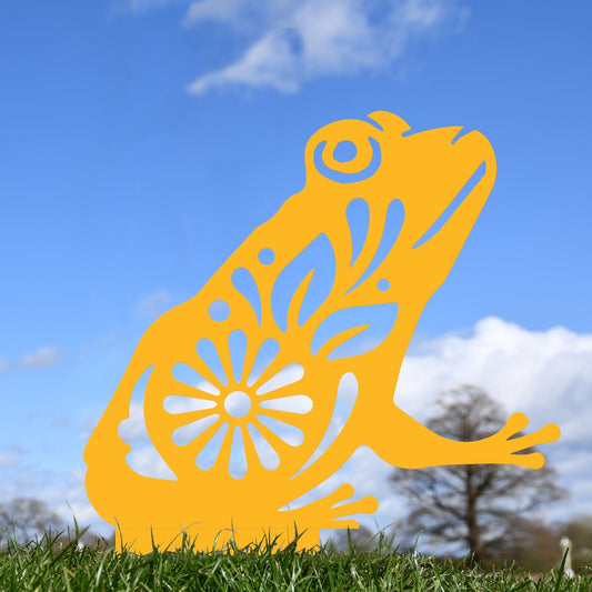 Flower Frog Garden Sheet Steel Silhouette In Yellow