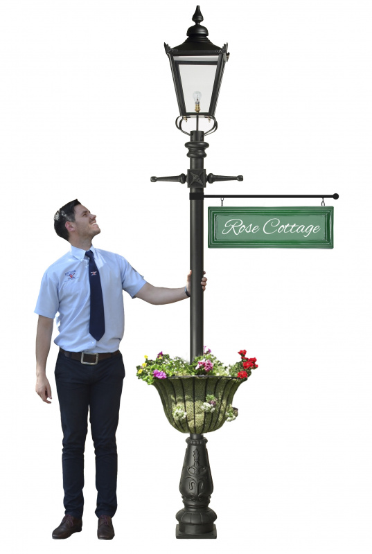2 7m Black Garden Lamp Post With, Lamp Post Hanging Sign