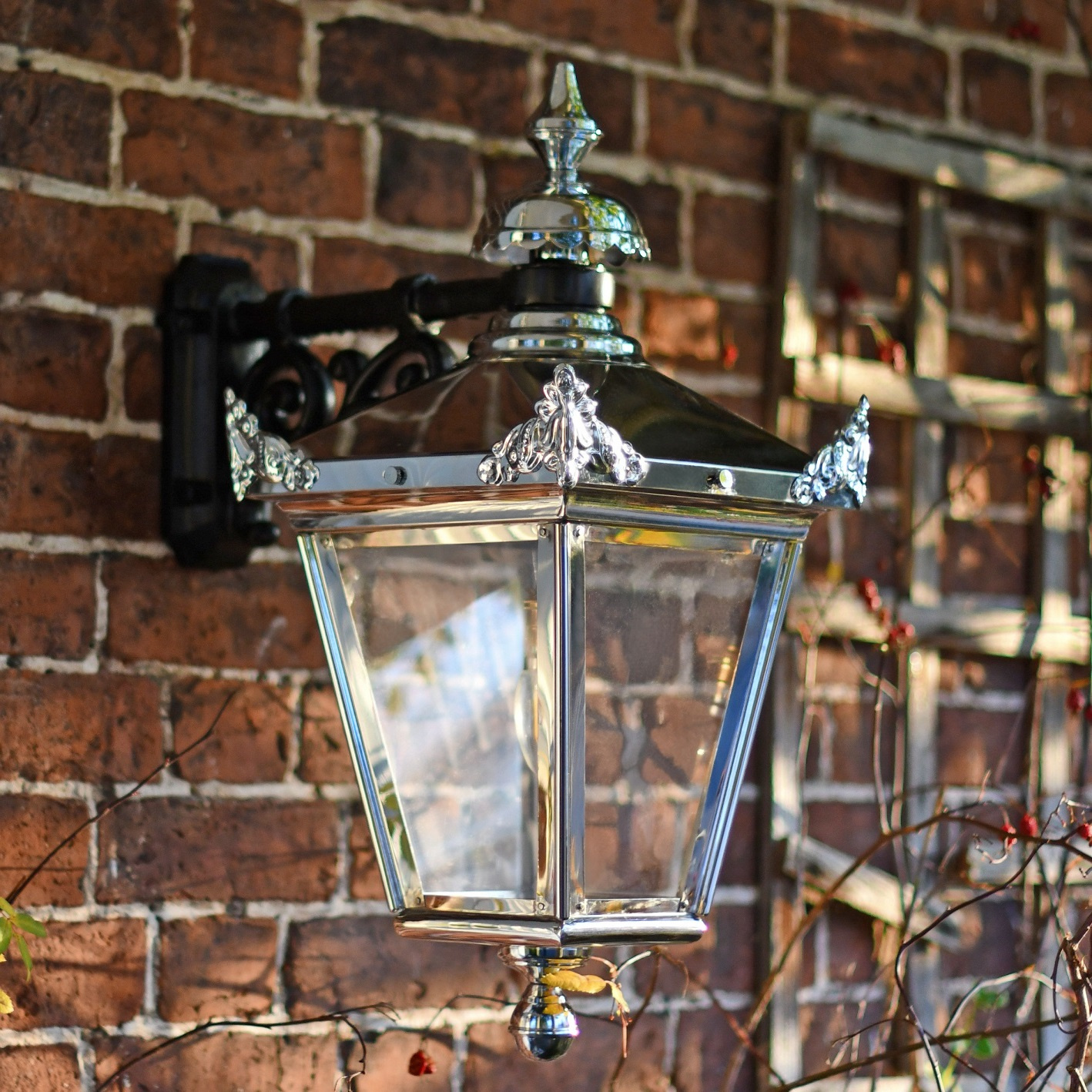 USED Ex-Display 53cm Polished Chrome Victorian Wall Light and Lantern Set 