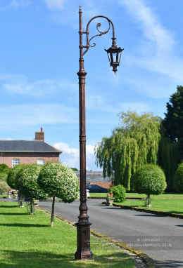 3.1m Antique Copper Gothic Swan Neck Victorian Lamp Post
