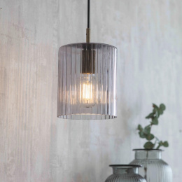 Antique Brass and Glass Cylindrical Hanging Pendant Light by Garden Trading