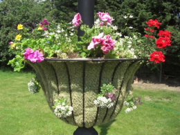 Black Lamp Post Mounted Garden Flower Basket - Small Size