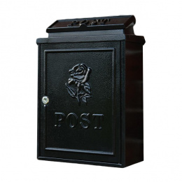 Wall Mounted Post Box with a Black Rose Design
