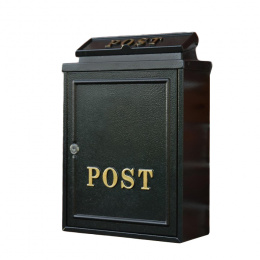 Wall Mounted Post Box in a Black Finish with Gold Text
