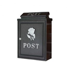 Wall Mounted Post Box in a Black  With a Silver Rose