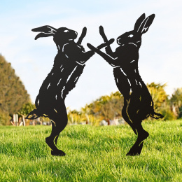 Large Boxing Hares Garden Sheet Steel Silhouette In Black