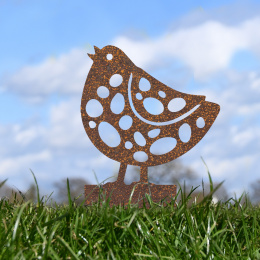 Patterned Chick Garden Sheet Steel Spike Sculpture In Rustic