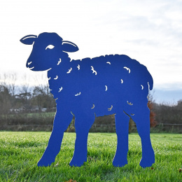 Young Curly Lamb Garden Sheet Steel Silhouette In Blue