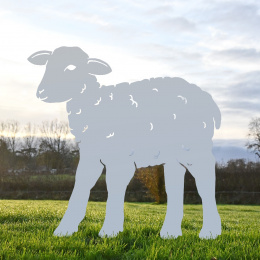 Young Curly Lamb Garden Sheet Steel Silhouette In Silver