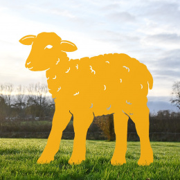 Young Curly Lamb Garden Sheet Steel Silhouette In Yellow