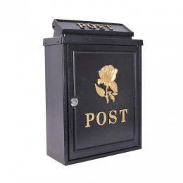 Wall Mounted Post Box with a Gold Rose Motif
