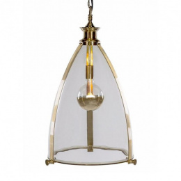 Large Brass Framed Hanging Ceiling Light With Glass Panes